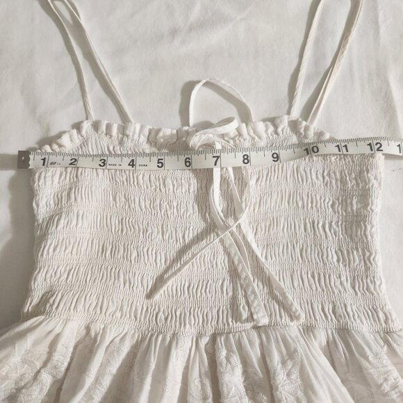 Forever 21 Size Small White Embroidered Ruched Tulle Hem Smocked Midi Dress - Picture 14 of 16